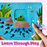 Learn through play slider page in Whose Baby Push and Pull Board Book