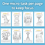 Printed animal vocabulary workbook for preschool literacy