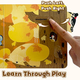 Learn through play slider page in Whose House Push and Pull Board Book