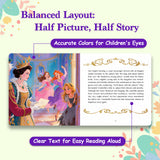 Balanced Cinderella story spread with colorful illustrations and text