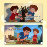 Family teamwork scenes in The Bundle of Sticks bilingual book