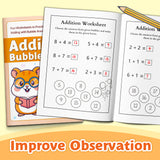 Children practicing addition equations with bubbles