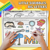 Children's letter tracing pages with picture vocabulary