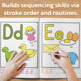Children practicing alphabet coloring and look-and-find