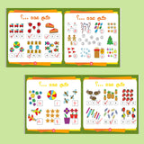 Printed logic practice pages with colorful picture puzzles