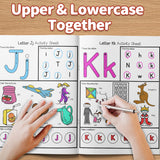 Children practicing alphabet recognition and coloring