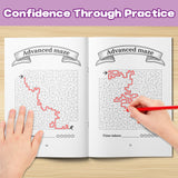 Open workbook photo showing confidence through advanced maze practice