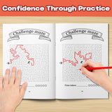 Open workbook photo showing confidence through challenge maze practice