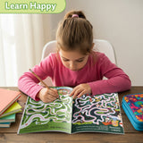 Parent and child using a fantasy maze adventure book