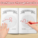 Open workbook photo showing confidence through intermediate maze practice