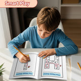 Parent and child using an alphabet maze activity book