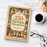 Workspace photo of herbal wellness and vitamin reference book
