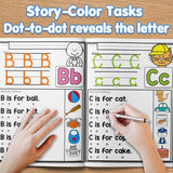 Children practicing ABC handwriting and reading