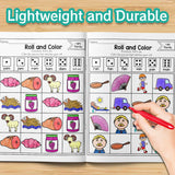Roll and color phonics activity pages for short vowel words