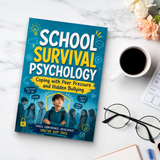Desk reading setup with School Survival Psychology Teen Guide