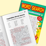 Parent and child using an animals word search workbook