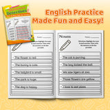 Child practicing English grammar with sentence worksheets
