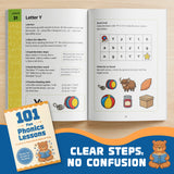 101 Fun Phonics Lessons Learn to Read Activity Book for Kids product image 5 showing printed book details for screen-free reading and learning