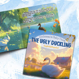 Child reading The Ugly Duckling bilingual fairy tale storybook
