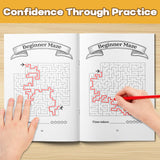 Open workbook photo showing confidence through beginner maze practice