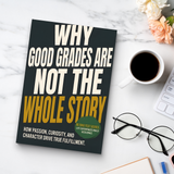 Study desk flat-lay with teen success and personal growth book