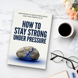 Study desk flat-lay with resilience and stress management book