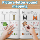 Children practicing letter tracing and coloring tasks