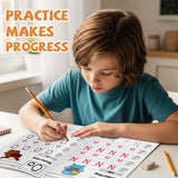 Printed handwriting workbook with beginning sound practice