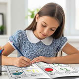 Printed alphabet workbook with simple letter writing steps