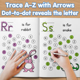 Children practicing A-Z handwriting and picture words