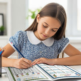 Printed early math workbook with fact family activities