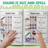 Children's phonics fluency book with picture clues and word building