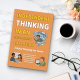 Study desk flat-lay with teen critical thinking book
