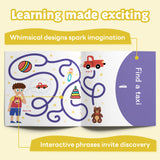 Parent and child using a screen-free transportation maze workbook