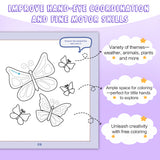 Screen-free creative workbook with coloring and dot-to-dot pages for kids