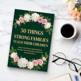 Study desk flat-lay with parenting and family values guide