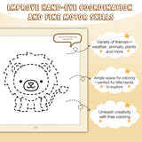Screen-free drawing practice book with coloring and numbered dot paths