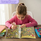 Parent and child using an alien world maze puzzle book