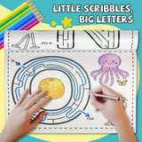 Children's large letter tracing pages with maze activities