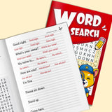 Parent and child learning phrases with a word search workbook