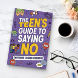 Desk reading setup with teen saying no and boundaries book