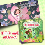 Think and observe Thumbelina storybook page with nature fantasy scene