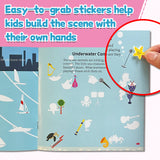 Hands-on character story sticker page for screen-free learning
