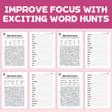 Sight Words Search and Writing Workbook for Kids, Word Find Activities, Early Reading Practice, Vocabulary Review, Spelling Support, and Kindergarten Literacy Learning