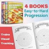 4-Level Maze Activity Workbook Set, Beginner to Challenge Puzzle Practice for Focus, Hand Control, Logic Skills and Problem Solving