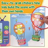 Hands-on robot scene sticker page for screen-free play