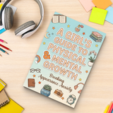 Study desk flat-lay with teen girl puberty and confidence book