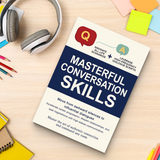 Study desk flat-lay with Masterful Conversation Skills guide
