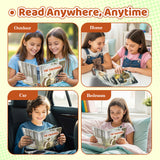 Children reading The Tinderbox bilingual book in different settings