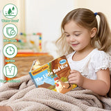 Child reading The Little Red Hen English-Spanish picture book